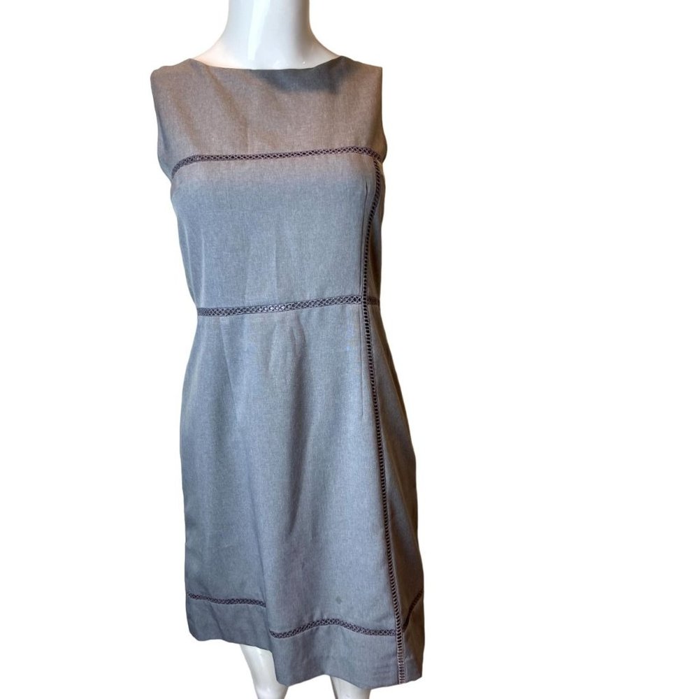 French Vanilla Women's Sheath Dress Sleeveless Boat Neck Back Zip Gray Size 36